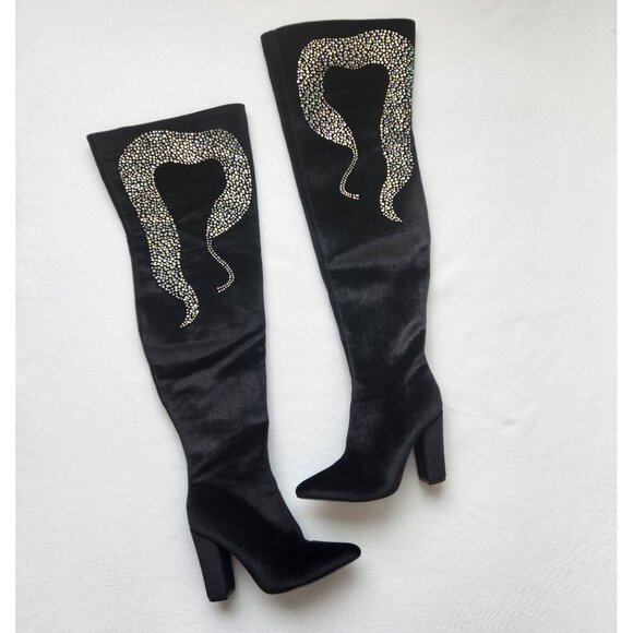 Cape Robbin Shoes - Cape Robbin Thigh High Tall Rhinestone Sparkly Velvet Boots Sexy Clubwear 7M